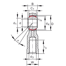 桿端軸承 GIKSL22-PS, 根據(jù) DIN ISO 12 240-4 標(biāo)準(zhǔn)，特種鋼材料，帶左旋內(nèi)螺紋，免維護(hù)