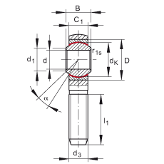 桿端軸承 GAKSR8-PS, 根據(jù) DIN ISO 12 240-4 標(biāo)準(zhǔn)，特種鋼材料，帶右旋外螺紋，免維護(hù)