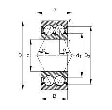 角接觸球軸承 3003-B-2Z-TVH, 雙列，雙側(cè)間隙密封，接觸角 α = 25°