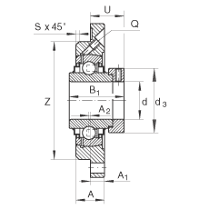 軸承座單元 RME25-N, 帶四個螺栓孔的法蘭的軸承座單元，定心凸出物，鑄鐵，偏心鎖圈，R 型密封